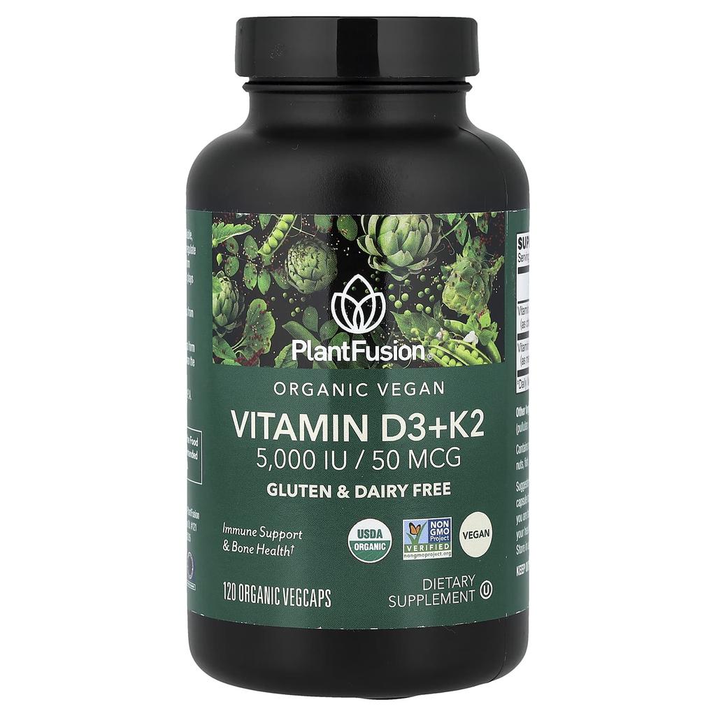 PlantFusion, Organic Vegan, Vitamin D3 + K2, 120 Organic Veggie Capsules