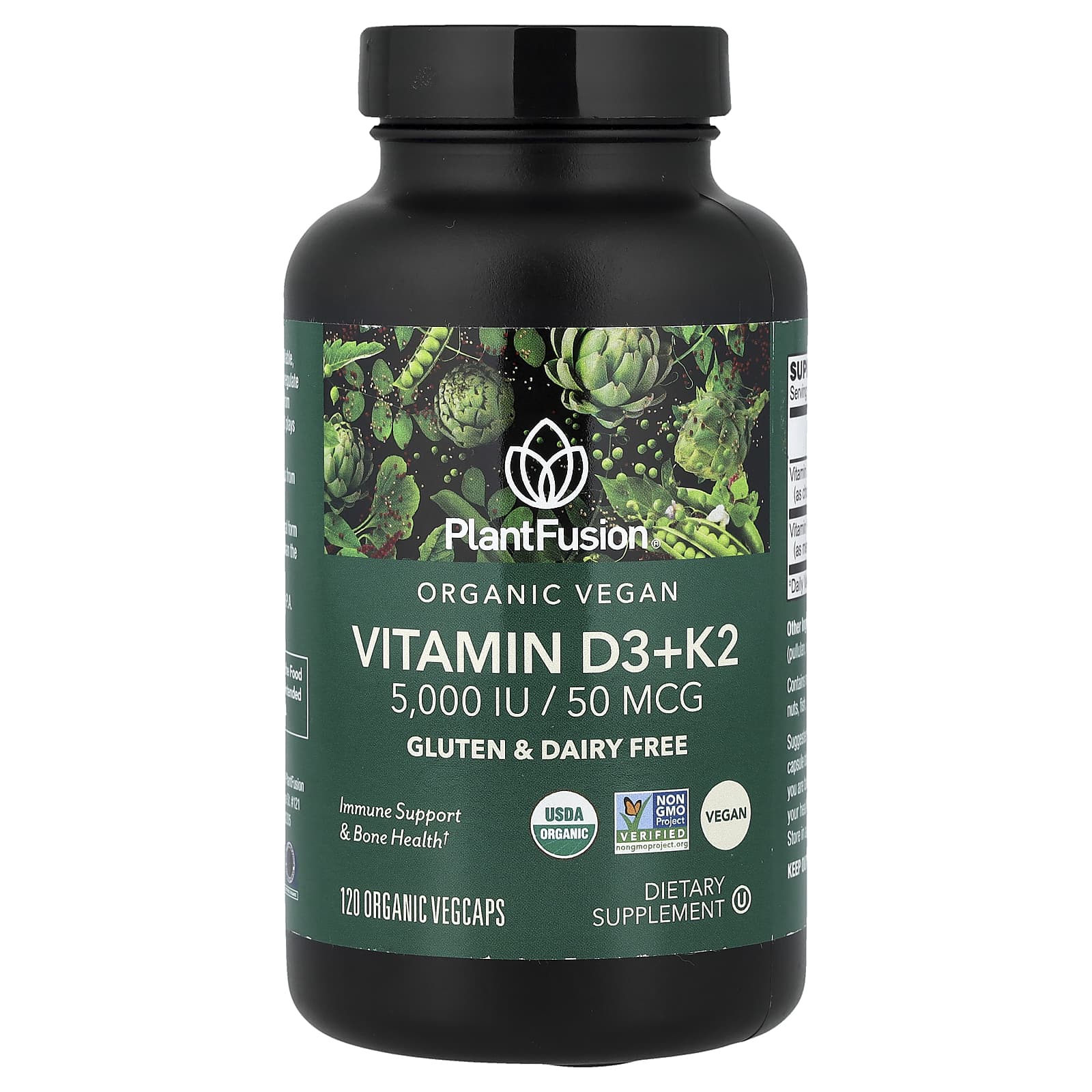 

PlantFusion, Organic Vegan, Vitamin D3 + K2, 120 Organic Veggie Capsules