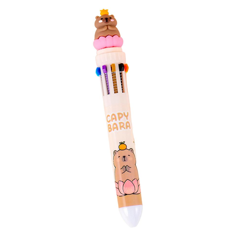 Cute Capybara Multicolor Ballpoint Pens 10 In 1 Retractable 0.7 Mm Capybara School Supplies Fun Pens for Kids Birthday Teen Gift