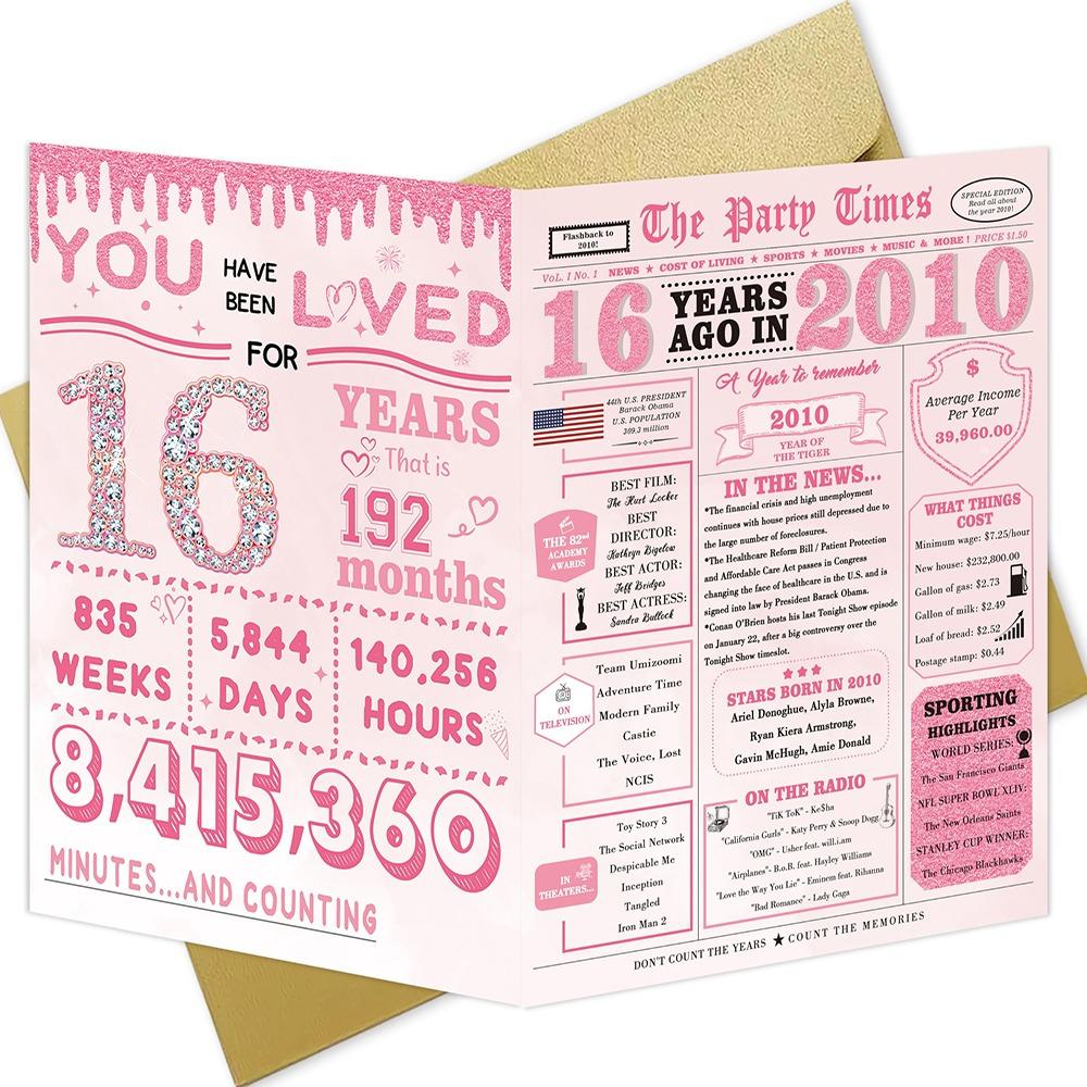 

Newspaper Design 16th Birthday Card Sweet Happy Birthday Birthday Decorations Pink Photo Props Birthday Greeting Card