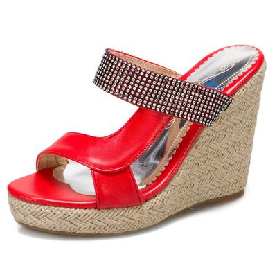 Chaussons de luxe tendance pour femmes, mules à plateforme et talons compensés, sandales d'été pour femmes, chaussures compensées tricotées à talons hauts pour dames