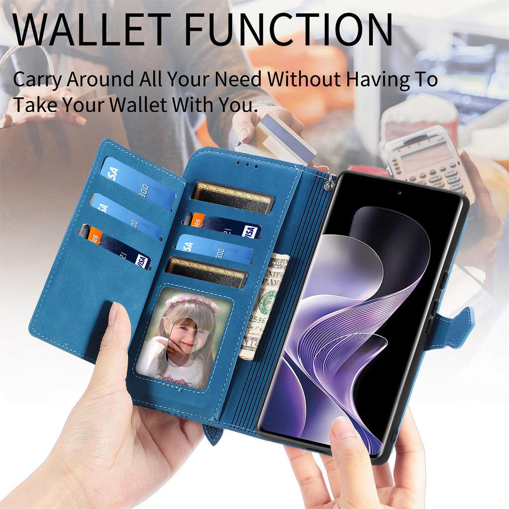 For Xiaomi Redmi Note 14 Pro+ 5G Zipper Wallet Case with Strap Flower Imprint PU Leather Phone Cover