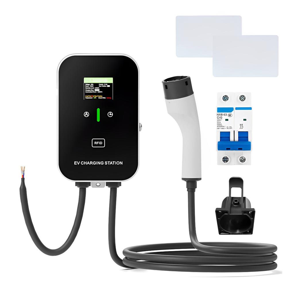 EV Wallbox 5M 7KW 32A Charging Station Car Home EV Wallbox Electric Car EV Wallbox With 5M Cable Color Screen+2 Cards
