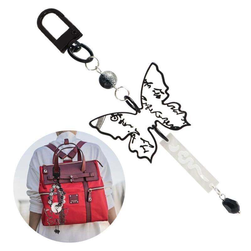 Black Butterfly Bead Phone Charm Straps Keys Hanging Pendants Bag Decoration