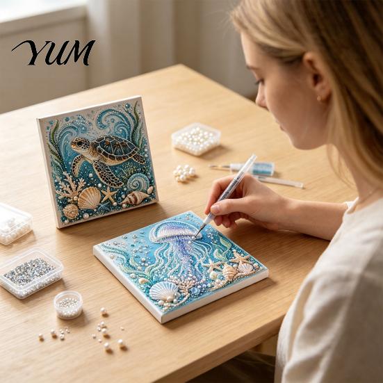 Coastal Home Decor Accents Sea Turtle Octopus DIY 3D Pearl Painting Kit, Ocean Theme Diamond Art Beach House Wall Kit for Adults Beginner, Bead