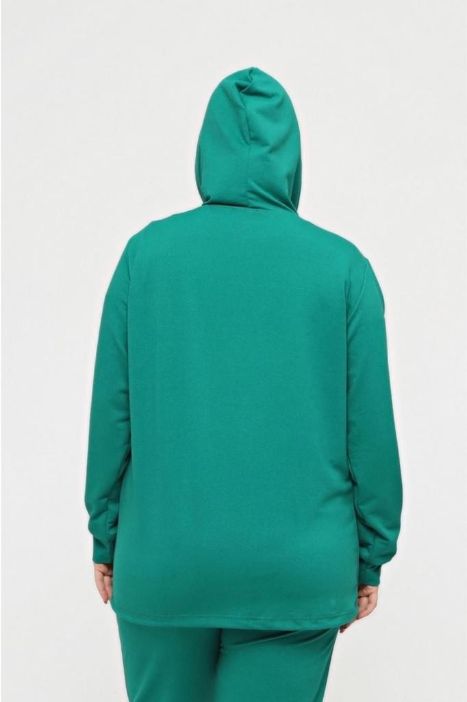 Damenstil Übergröße Sweatshirt Große Größe Kapuzen-Reißverschluss-Modell 2 Taschen Lang Grün Sport & Freizeit Sweatshirt Grün