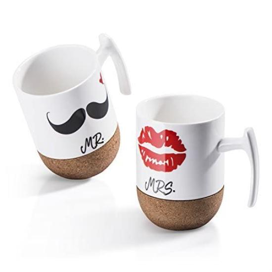 

Pair of Espresso Gift for Wedding Set of with Cork Love-KANKEI Mugs, Weddings, Mr. & Mrs., Anniversary, 300ml, 2, White, белый