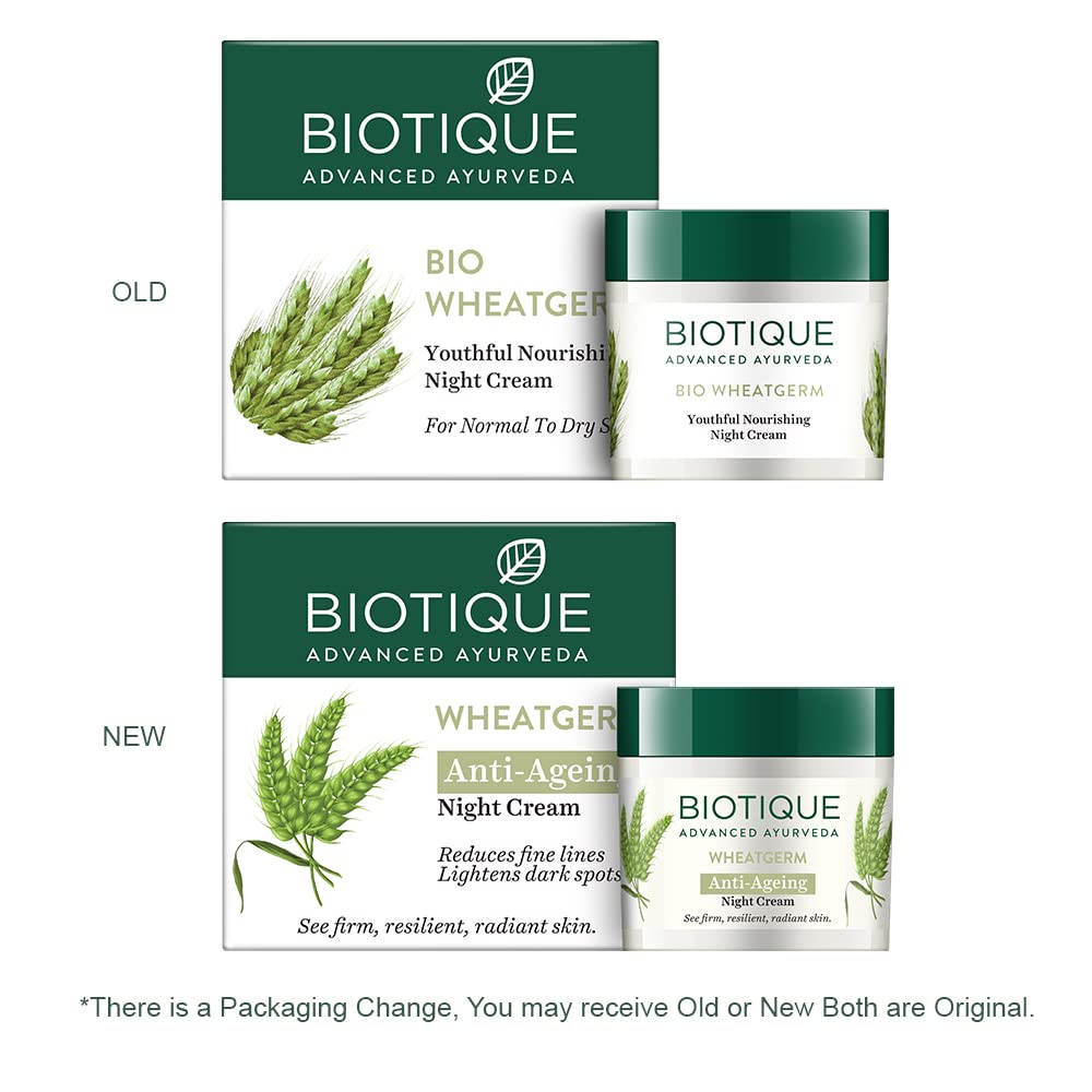 Biotique Wheat Germ Night Cream For Youthful Skin 50g | Anti-Ageing Moisturizer | Reduces Wrinkles & Dark Spots | 100% Natural