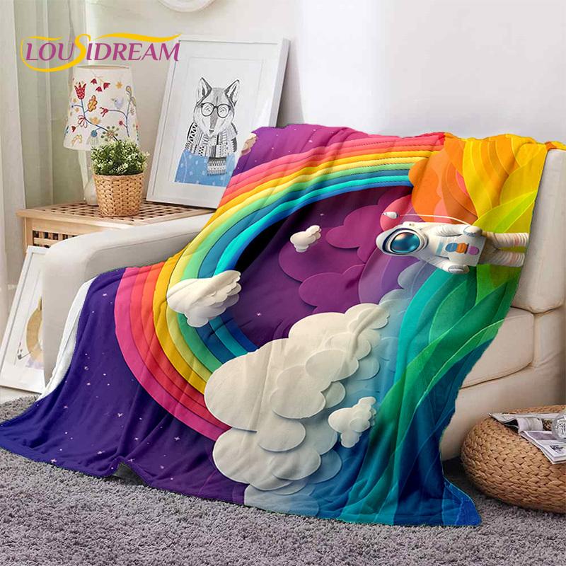 Rainbow Colour Illusion Cartoon Soft Flannel Blankets,Throw Blanket Comfortable Blanket for Picnic Beds Sofa Home Bedroom Gifts