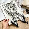 Commuter elegant flower silk scarf women's contrasting color retro printing satin scarf shirt with multi-purpose decorative small scarf