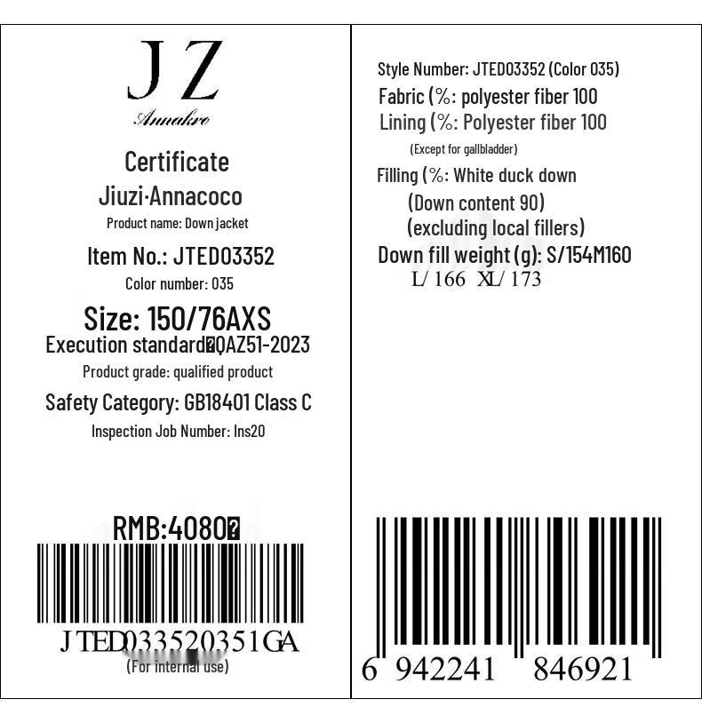 Annakol Meilade Women's Velvet Lapel Short Down Jacket