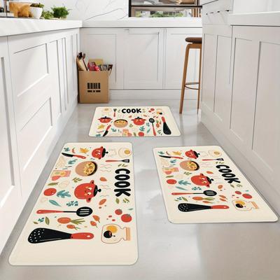 1Pcs Anti Fatigue Kitchen Rugs Cartoon Print Waterproof Non-Slip Thick Cushioned Kitchen Mat Heavy Duty Comfort Standing Mat for Kitchen