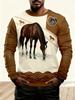 Men's T-Shirt Running Horse Graphic 3D Print Fashion Long Sleeve Crew Neck Unisex Tee Shirt Casual Summer Personality Men's Top