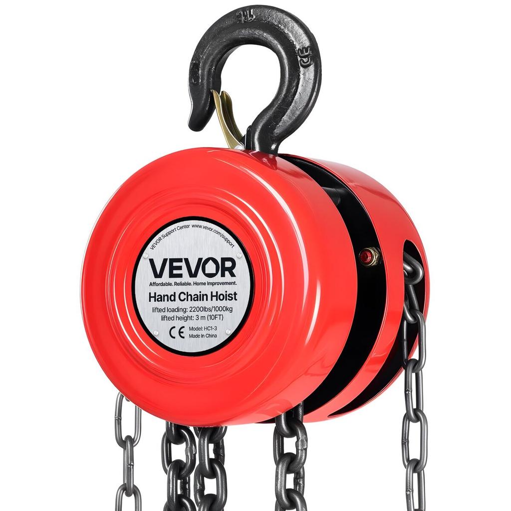 Hand Chain Hoist, 1 Ton Capacity, Manual Chain Block with Upgrade G70 Galvanized Chain, 3 M Lifting Height, Heavy Duty Pulley Hoist for Garage