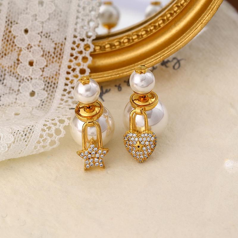 

Асимметричные серьги-пусеты Звезда и Сердце с жемчугом и цирконами - Роскошный европейский и американский дизайн