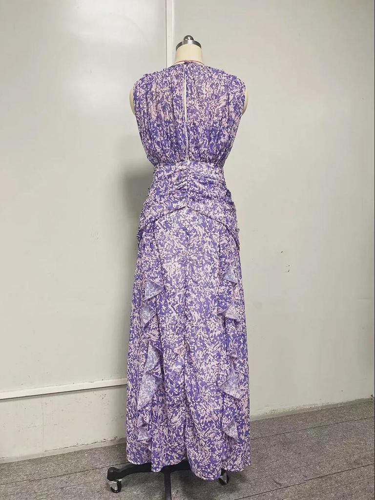 Elegant V-Neck Chiffon Print Strapless Evening Dress