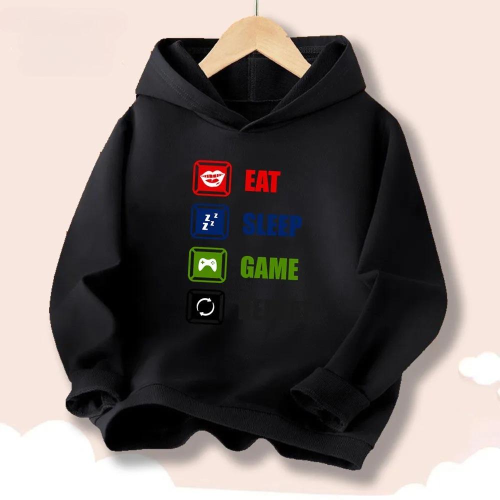 Game Pad Printed Pattern Children's Spring and Autumn Hooded Sweatshirt Outdoor Casual Fashion Warm Sweatshirt
