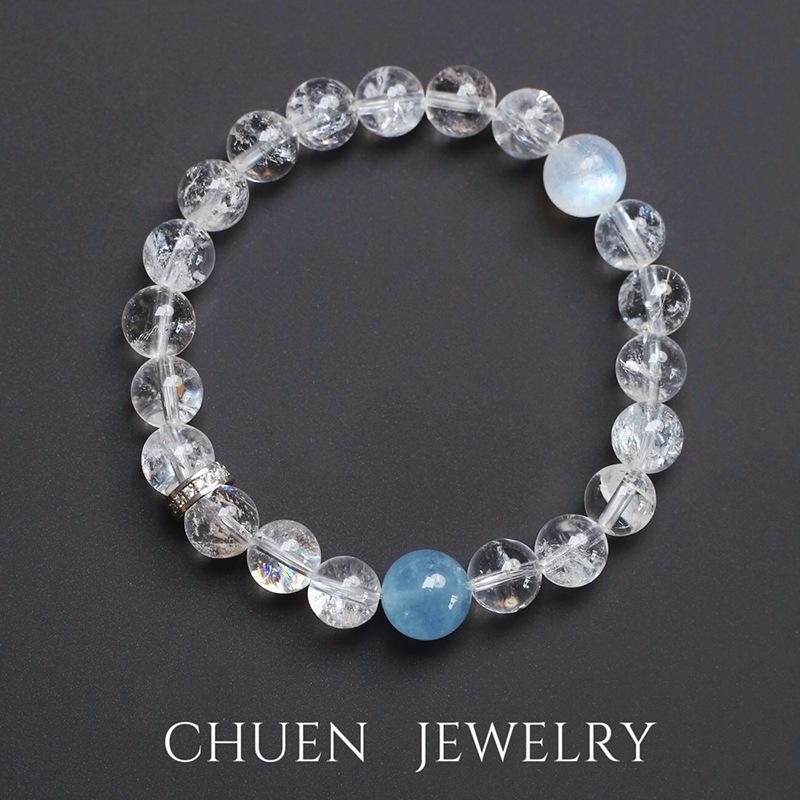 

Natural white crystal bracelet for women, aquamarine and pink crystal fresh jewelry, gift for best friend, white agate bracelet 16cm