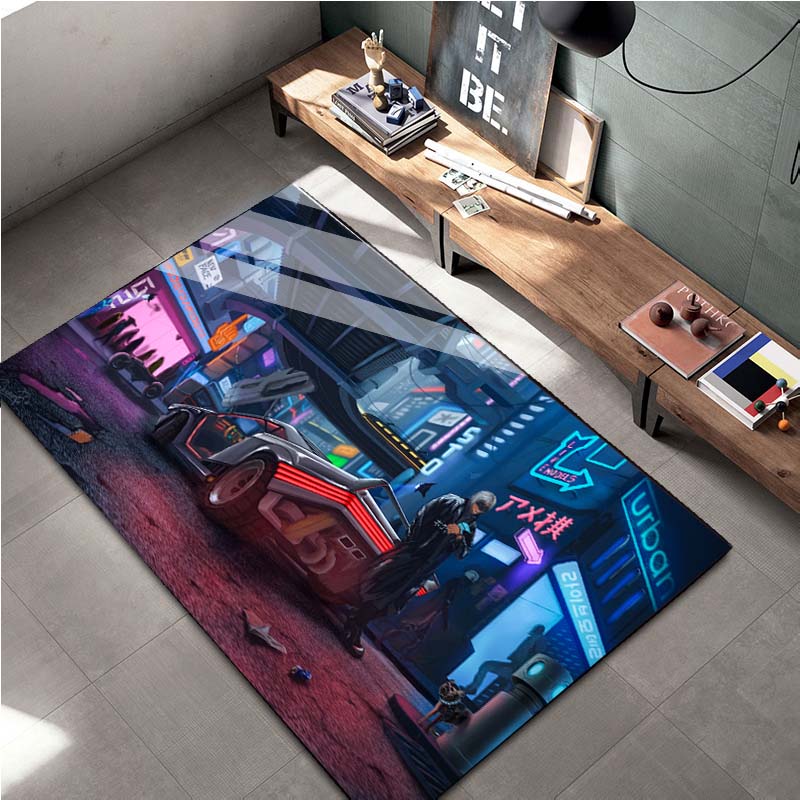 15 Velikostí Cyberpunk-2O77 Hra Oblastní Koberec, Koberec do Obývacího Pokoje Ložnice Pohovka Rohožka Domácí Dekorace, Dětská Protiskluzová Podložka na Podlahu
