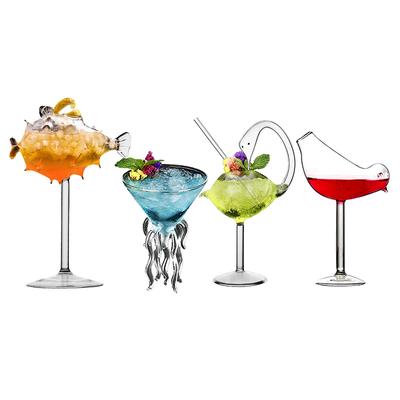 Kreatives Cocktailglas – Cocktailglas mit Stachelschweinfisch-/Schwanen-/Rose-/Krake-/Vogel-Design, origineller Trinkbecher für die KTV-Bar-Nachtparty