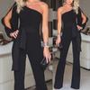 Elegant Women Tied Waist Flared Jumpsuits Fashion One Shoulder Sexy Rompers For Effortless Style