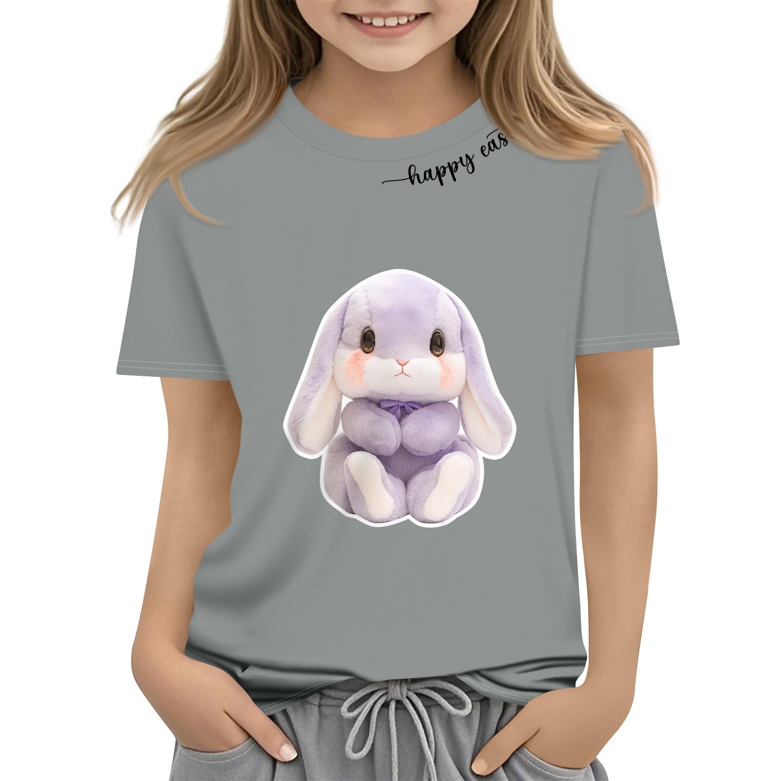 

Детская модная повседневная футболка с коротким рукавом и принтом пасхального кролика, с круглым вырезом и коротким рукавом 130