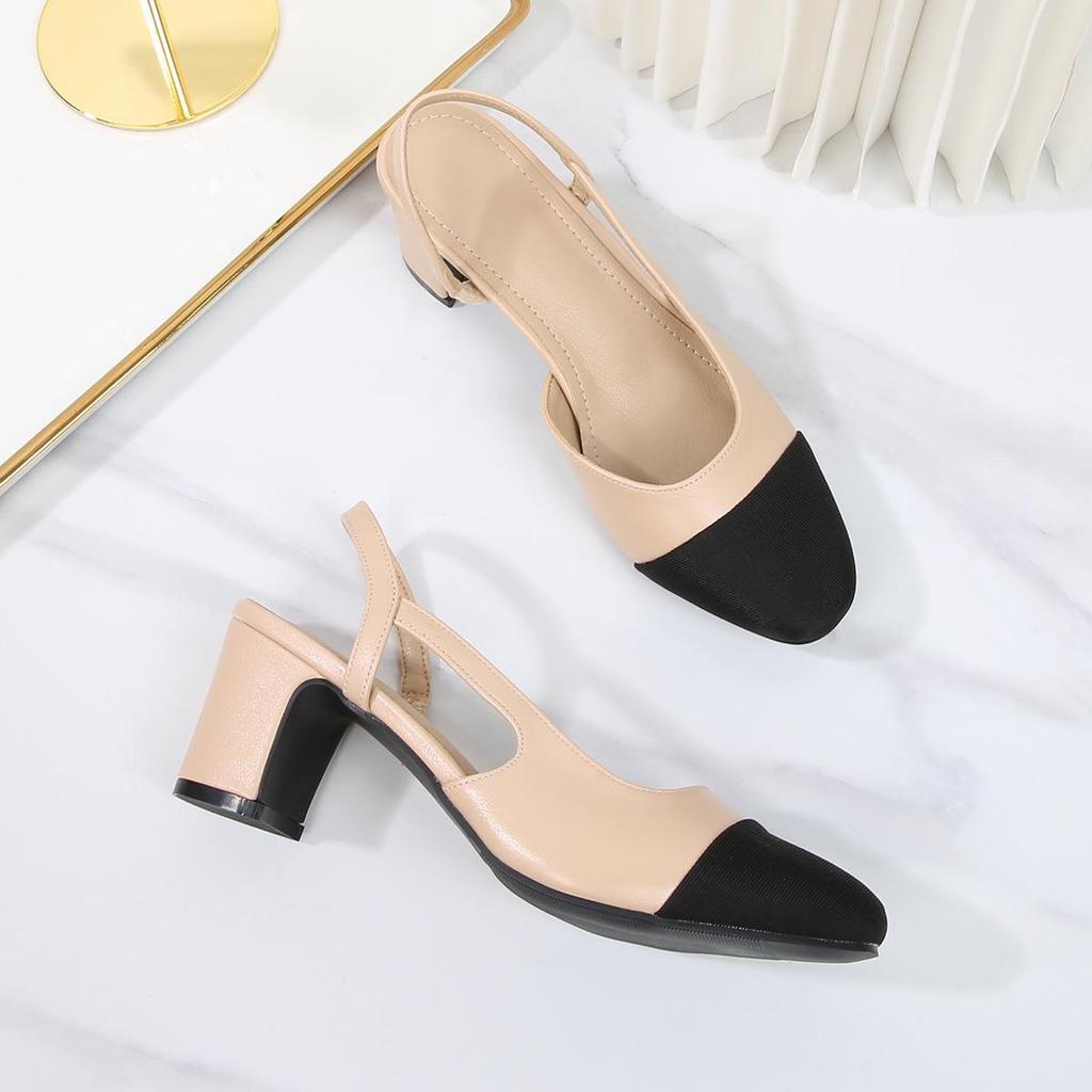 Women's Plus Size Chunky Heel Sandals: Open Toe, Low & Mid Heel, Flat & Backless, Color Block Design.