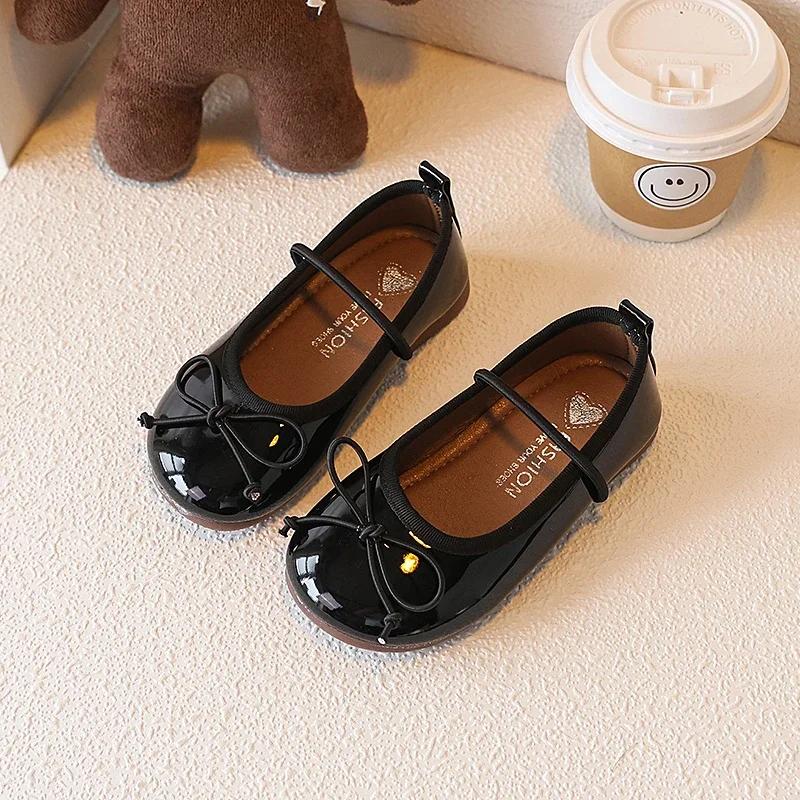 

Round Toe Patent Leather Ballet Flats For Baby Girl Classic Bowknot Elastic Band Ballerina Shoes Toddler Kid Soft Dress Zapatos 21 чорний