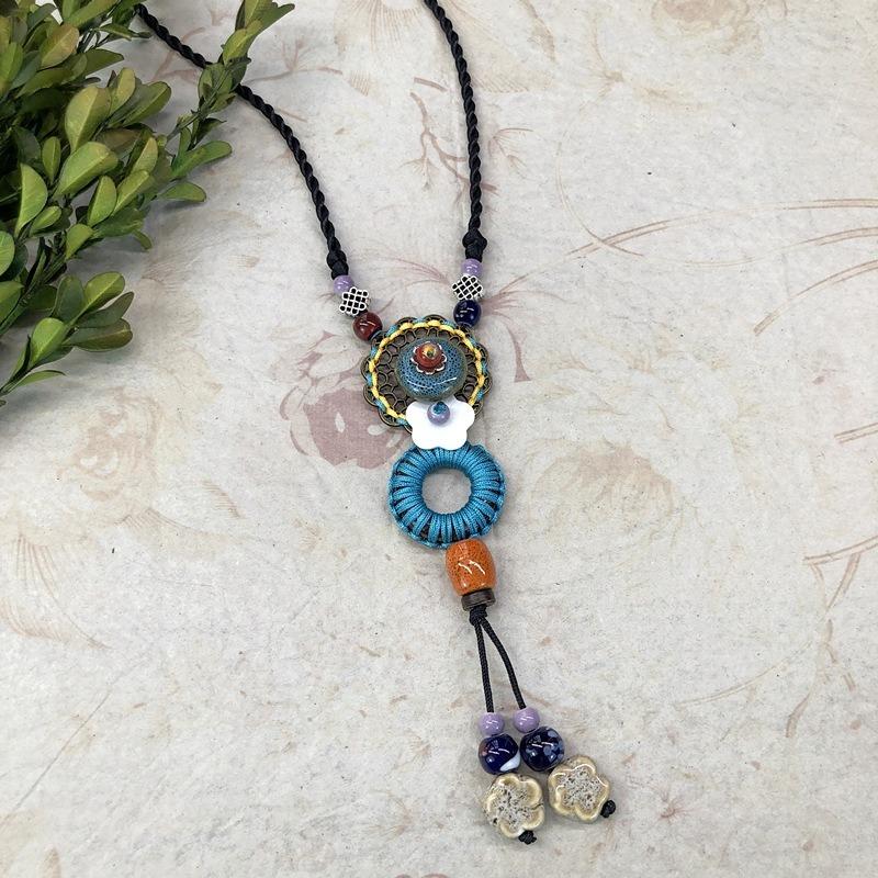 New Forest handmade ceramic necklace, women's retro versatile sweater chain simple long accessories pendant