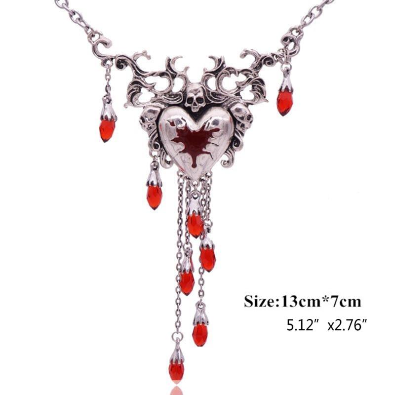 1 Set Niche Design Sense Red Dripping Diamonds Necklace Love Heart Earrings Halloween Christmas Fashion Retro Earrings