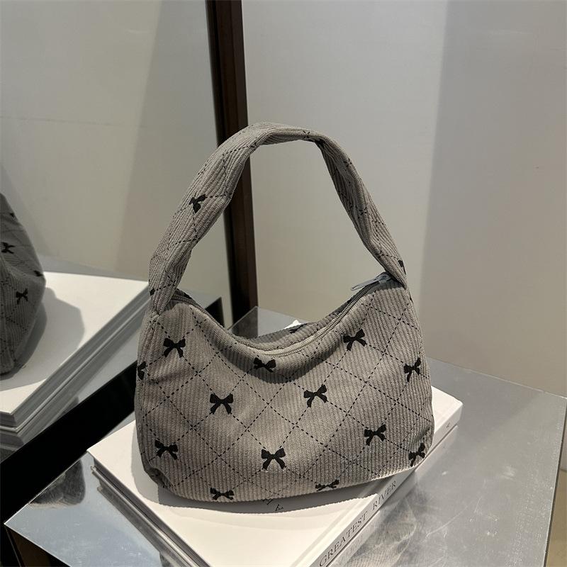 Corduroy Rhombus Bow Underarm Bag 2025 New Shoulder Bag Niche High Value Versatile Hand Bag