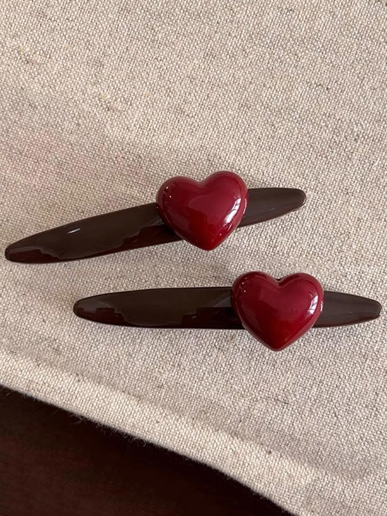 

2 шт. Модные простые красные заколки для волос в форме сердца с одним символом для женщин, девушек, для вечеринки, аксессуары для волос