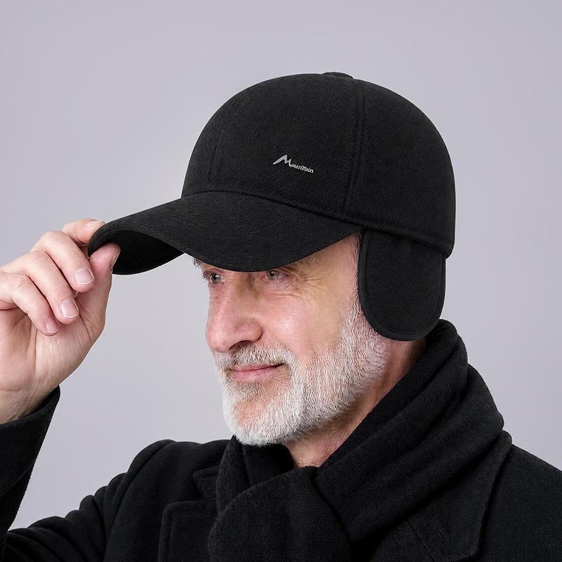 Mens Winter Warm Wool Blend Baseball Cap with Ear Flaps Windproof Dad Hat