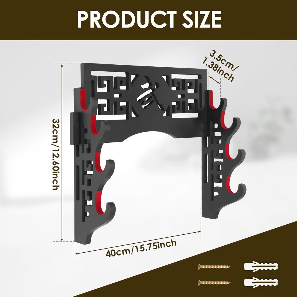Wood Katana Stand with Velvet Padded Hook  2/4 Tiers Wall Mount Sword Holder Decorative Sword Stand Black Katana Holder