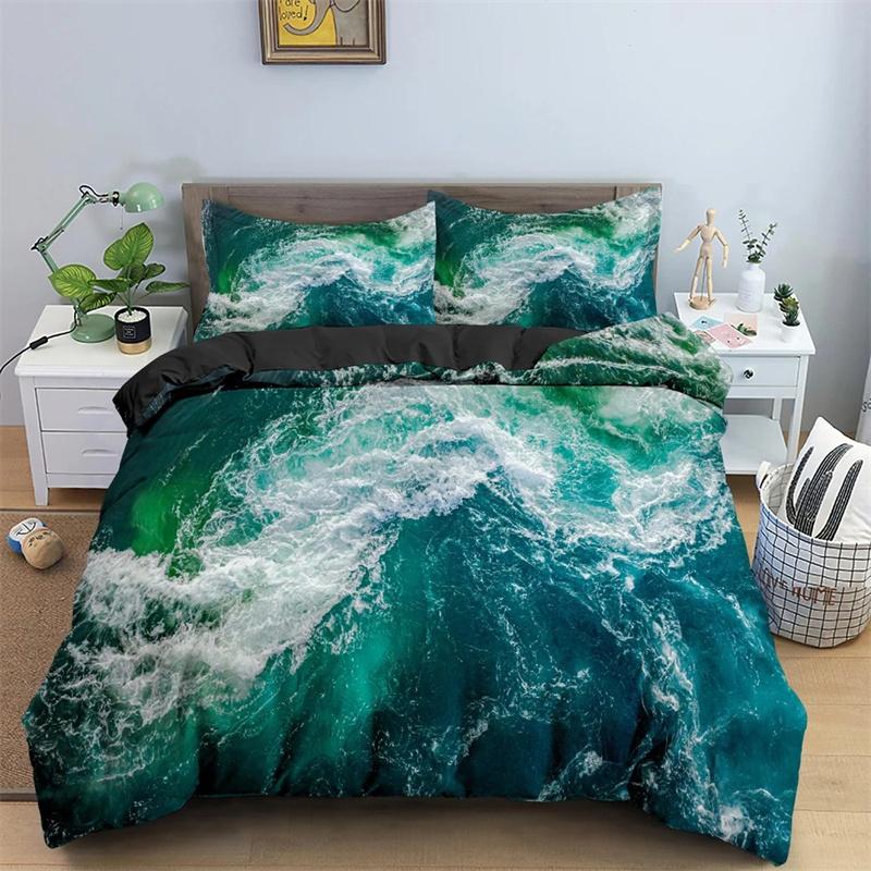 Beach Sea Wave Ocean Duvet Cover Sunset Hawaiian Palm Tree Wave Comforter Cover Tropical Island and Sea Beach Nature Theme Decor
