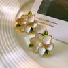 French retro drip glaze gardenia flower earrings women's high-end Mori temperament stud earrings niche design exquisite earrings