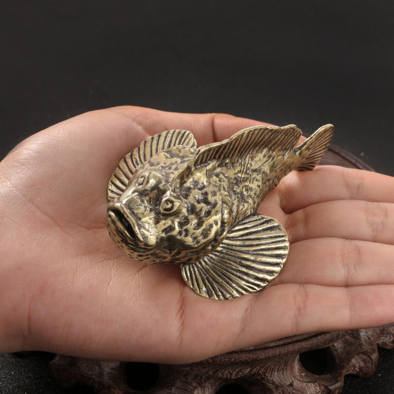 Stone Brass Ornament Shop Hall Desk Deep Sea Fish Decoration Craft Collection