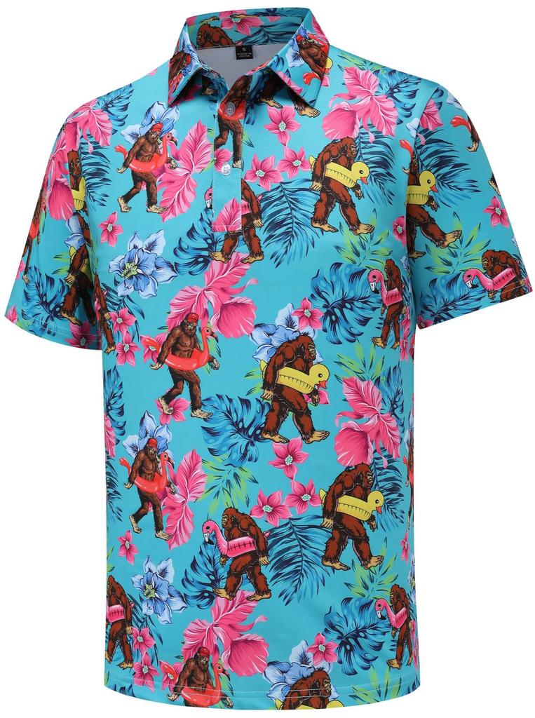 Summer Essential! Fun Tropical Print Short Sleeve Polo, Casual