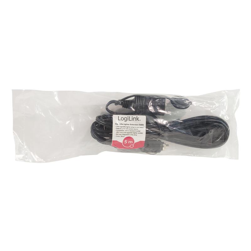 Cigarette Lighter Power Cable Extension Cord 12V 5m M/F, 60W, LogiLink Black