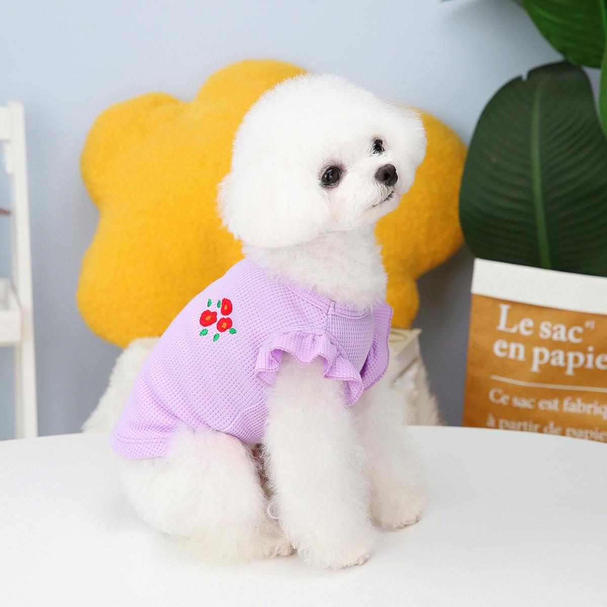 

Лето 2023, Ins, одежда для домашних животных, новая одежда для домашних животных, одежда для щенков, вафельная майка с летающими рукавами S фиолетовый