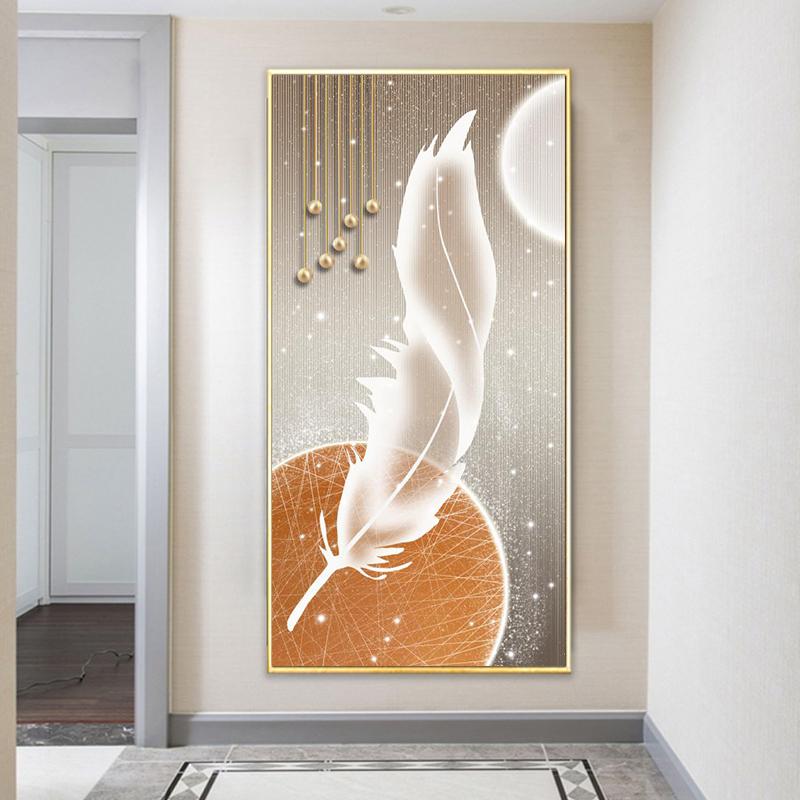 Golden White Feathers Posters Wall Art Room Decor Luxury Abstract Gold Ribbon for Porch Corridor Canvas Painting Home Decoration