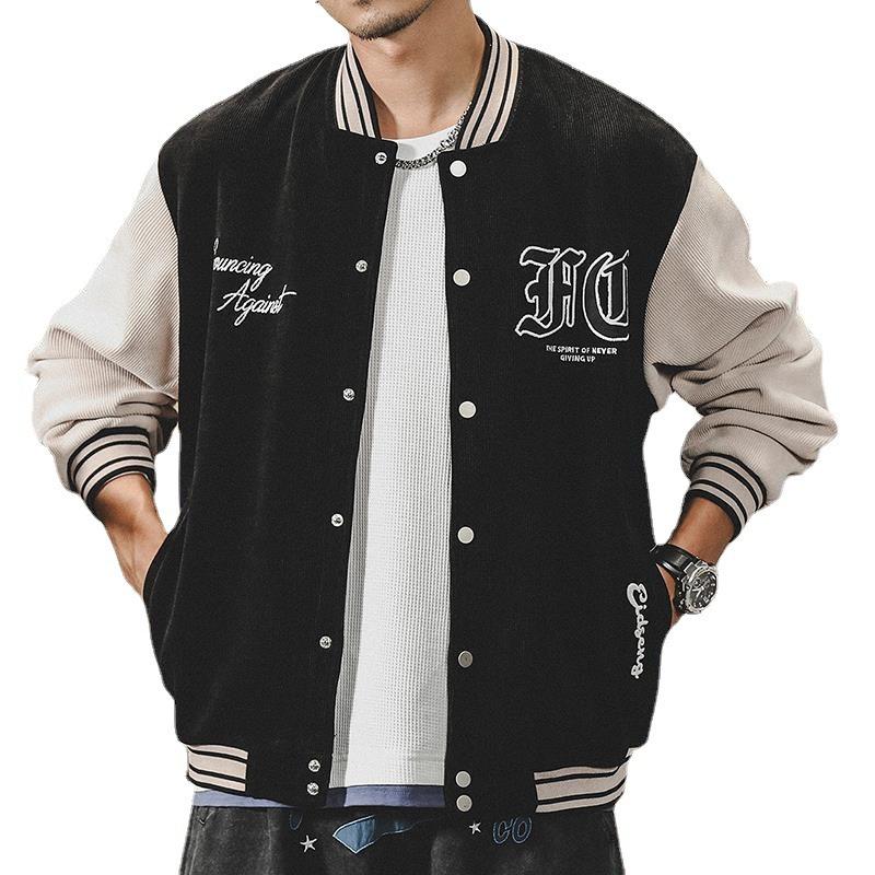 American Heavy Baseball Jersey Men'S Autumn Cardigan Sweater Men'S Trendy Brand Bomber Jacket Corduroy Jacket