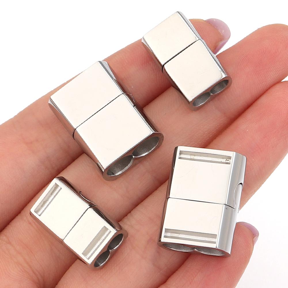 Doppelloch Edelstahl Magnetverschluss Armband Mehrschichtig Magnetischer Verschluss DIY Lederband Armband Schmuckherstellung Zubehör