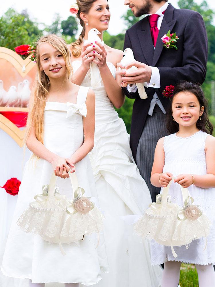 Wedding Basket Lace Simulation Flowers Handheld Flower Basket Decorative Flower Girl Basket for