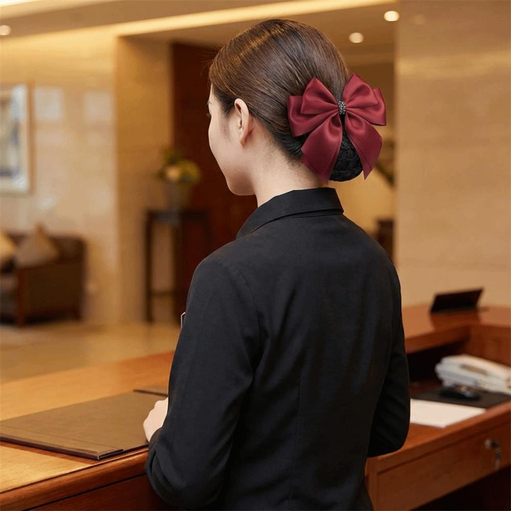 Elegant Bowknot Net Bun Hair Cover Multiple Colors Net Bun Snood Spring Clip  Vocational Work