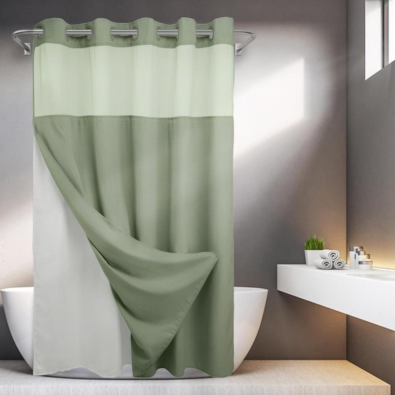 No Hooks Required Dotted Waffle Weave Shower Curtain with Snap In Liner - 71W X 74H,Hotel Grade,Spa Like Bath Curtain,Gray