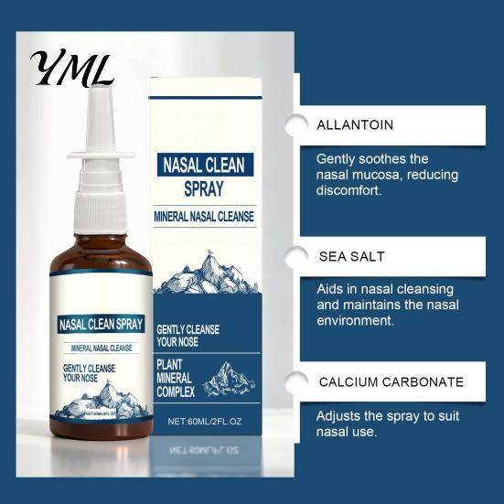 Portable Nasal Protection for Travel Natural Spray, 60ML Daily Cleanse And Care Mist Mineral Based Gentle Non-Medicated Spray Dry Air, Travel,