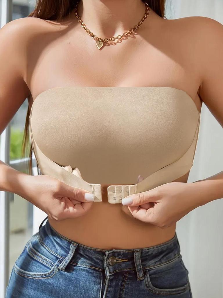 Plus Size Strapless Seamless Bandeau: Thin Style with Front Buckle & Beautiful Back Design