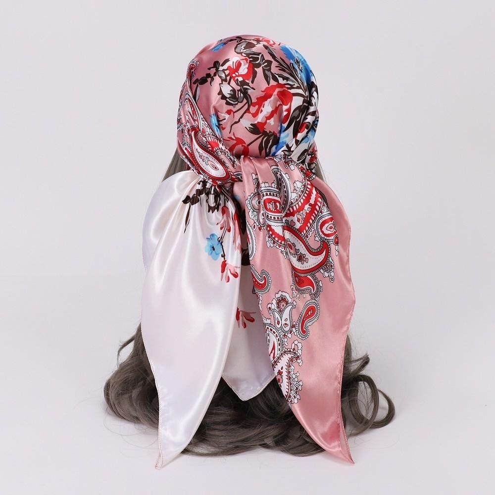 Silk Imitation Head Scarf 90x90cm Silk Scarves Trendy Hair Scarf Headband  for Women