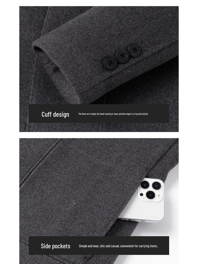 Men's Double-Sided Wool Casual Suit with Detachable Down Liner, Single-Breasted, Ideal for Autumn/Winter, Suitable for Middle-Aged and Young Men